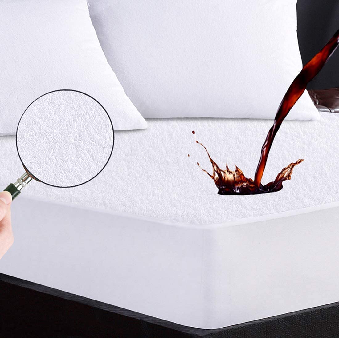 T-H Waterproof Terry Towel Mattress Protector, 30cm Extra Deep Fitted Mattress Cover Topper | Non Noisy, Anti Allergy, Breathable| (Super King), White