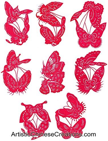 Chinese Paper Cuts - Butterflies (Set of 8) 100% Hand Crafted Paper Cutouts