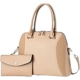 Patent Leather Handbags Shiny Shoulder Bag Elegant Top-handle Purse Come with MINI Clutch for Women