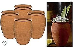 always quality Made in Mexico Authentic Mexican Cantaritos Jarritos de Barro for Hot or Cold Beverages Drinks Natural Clay Mugs Cups, Set of 4