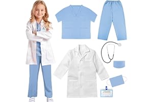 Doctor Scrubs Costume for Kids With Set Lab Coat Halloween Dress Up For Boys Girls 3-12