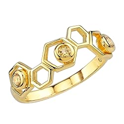 Silvershake 3-Stone Genuine Citrine 14K Yellow Gold