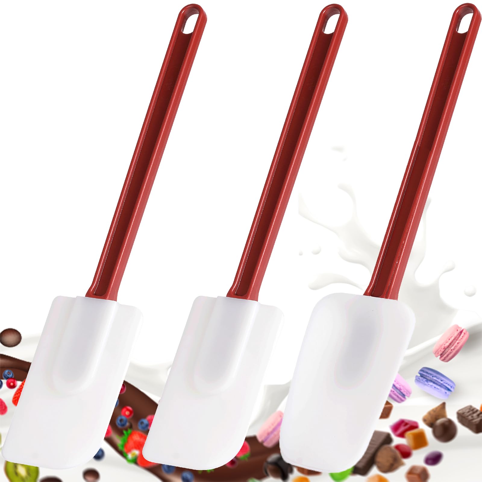 Silicone Rubber Spatula Set of 3 - Commercial 9.5 Inches Heat Resistant Scrapers (2 Scrapers+1 Spoon)
