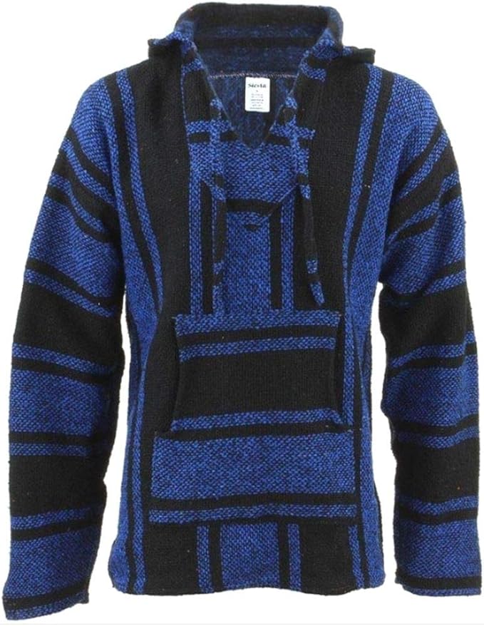 Mexican Baja Hoodie Sweater Jerga Pullover Black Blue Clothing