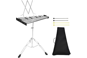 Julymoda 32 Notes Glockenspiel Xylophone Bell Kit, Professional Xylophones for Beginner with Adjustable Stand, Music Stand, Sticks, Aluminum Percussion Instrument Set for Adult (silvery)