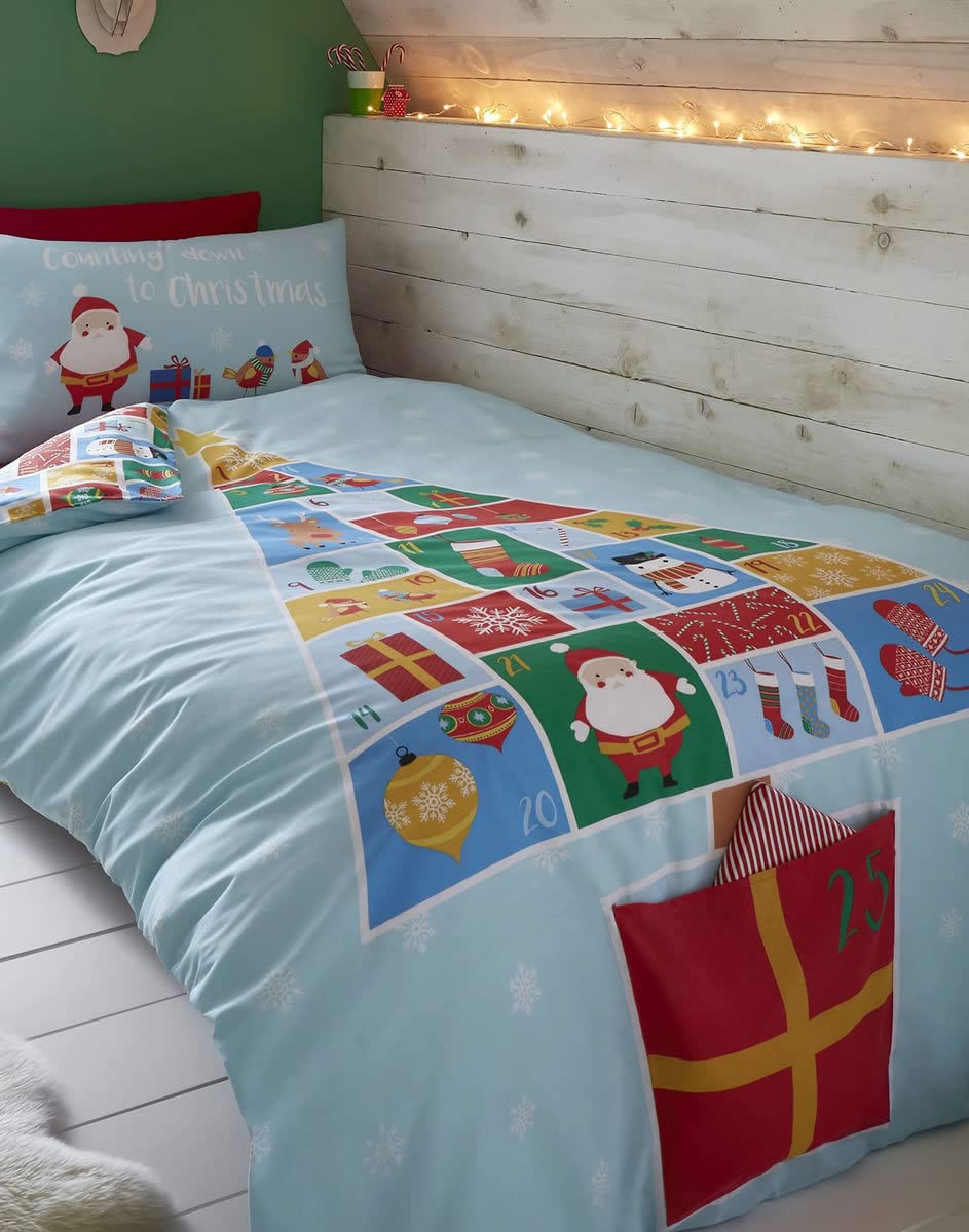 Catherine Lansfield Countdown To Easy Care Single Duvet Set Light Blue, BD/46561/W/SQS/LB