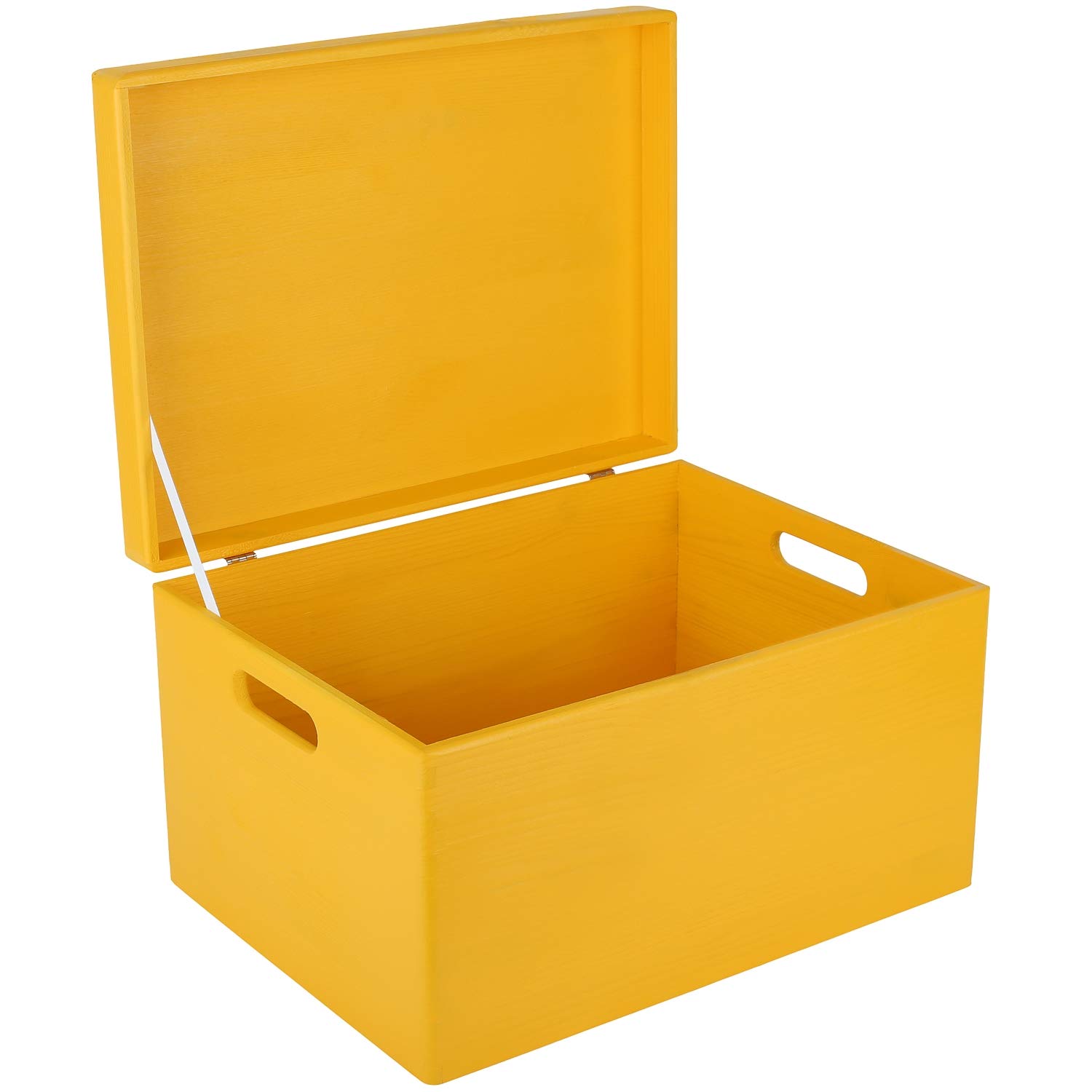 Creative Deco XXL Large Yellow Plain Wooden Storage Box Chest | 40x30x24 (+/-1 cm) | Hinged Lid & Handles | Easter Gift Box Storage | UNSANDED Wood Keepsake Memory Craft
