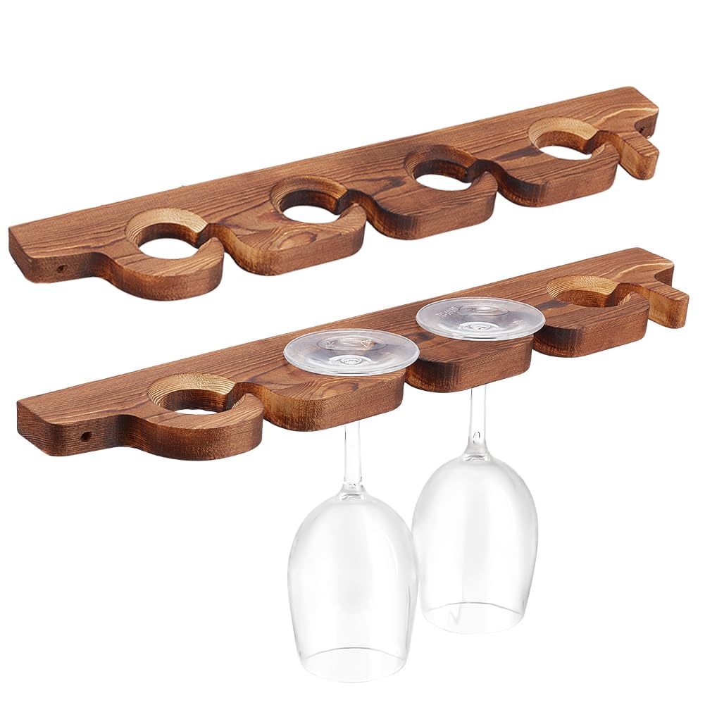 Photo 1 of PH PandaHall 2pcs Wood Stemware Rack Mounted Wine Glass Holder Glass Goblet Tray Hanging Shelf Glassware Holder Hanging Organizer with 8 Holes for Bar Restaurant Glass Storage, 16.9x2.9 inch