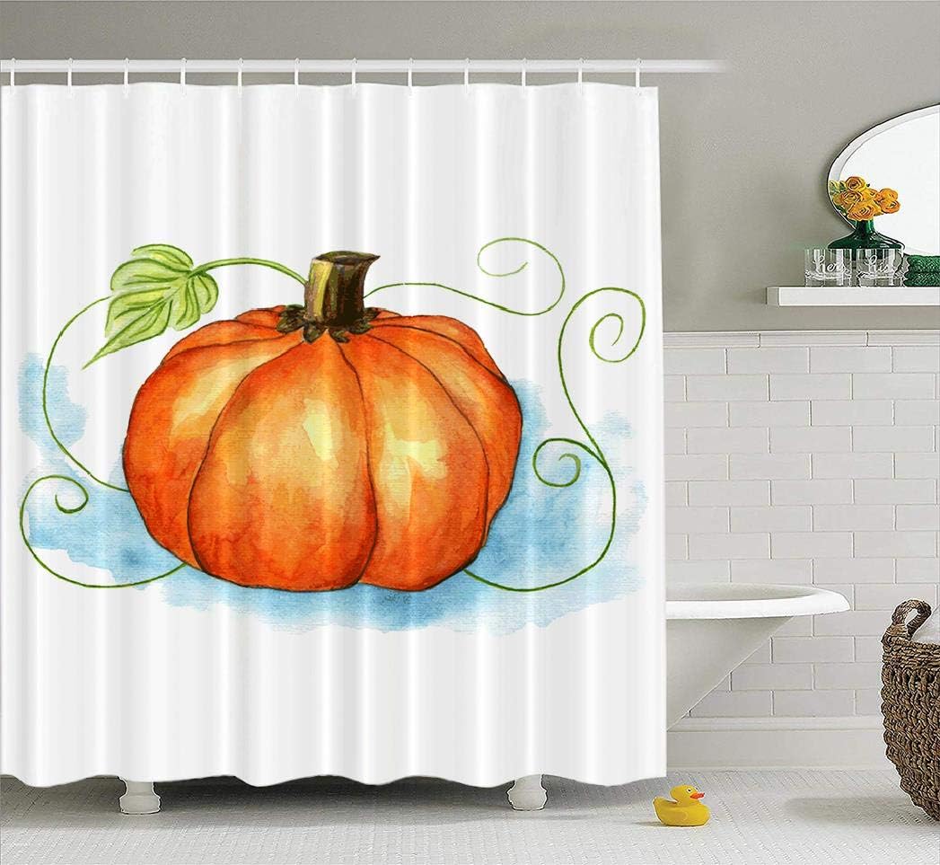 LAONY Watercolor Pumpkin Fabric Shower Curtain, Waterproof