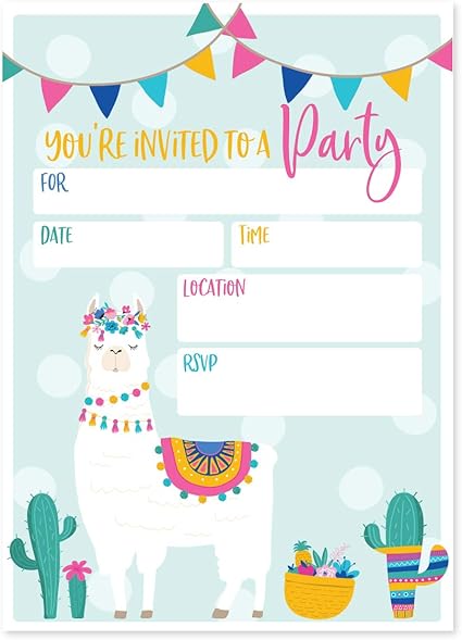 Amazon Llama Fill In The Blank パーティー招待状 25 Llama 誕生日招待状 封筒 アルパカ招待 ラマ ベビーシャワー招待 フィエスタ誕生日招待状 招待状 文房具 オフィス用品