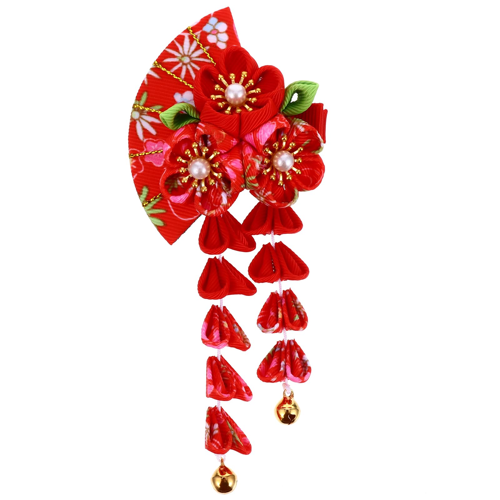 Lurrose Japanese Fan Hair Clip Kimono Tassel Flower Hairpin Red Chinese Hair Pin for Girls Women Ladies Festivals and Special Occasions