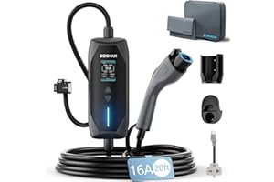 bokman Portable Level 2 & Level 1 EV Charger (240V, 16A), 20ft Cable and NEMA 6-20 Plug and NEMA 5-15 Adapter for Household Socket, Current Adjustable 6-16Amp (J1772 Connector)