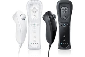 FASIGO Remote Controller with Nunchuck, Compatible with Nintendo Wii/Wii U, 2 Pack (White & Black)