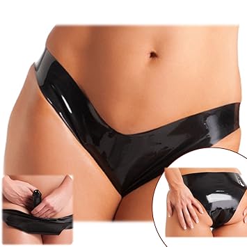 Bellavib® Damen 100% Natur Latex Gummi Slip mit Innen Dildo (12 x 3.5 cm) Gr M