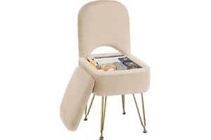Greenstell Vanity Stool Chair with Storage and Folding Back, 13.4" L x15 W x 30.0" H Square Soft Ottoman, 4 Metal Legs with A