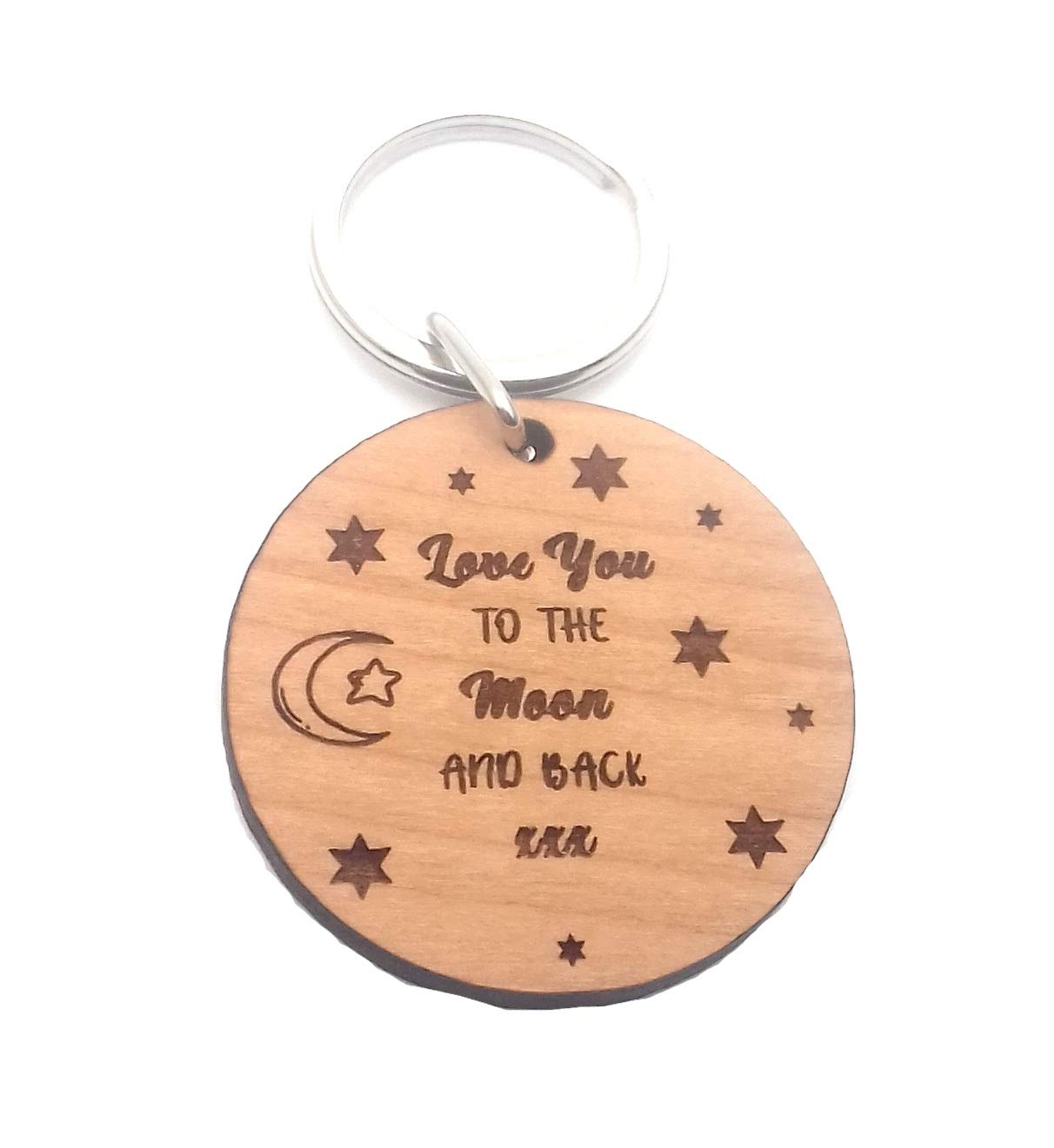 Love You to The Moon and Back Wooden Wood Keyring Key Ring Keepsake Gifts for Him Her I