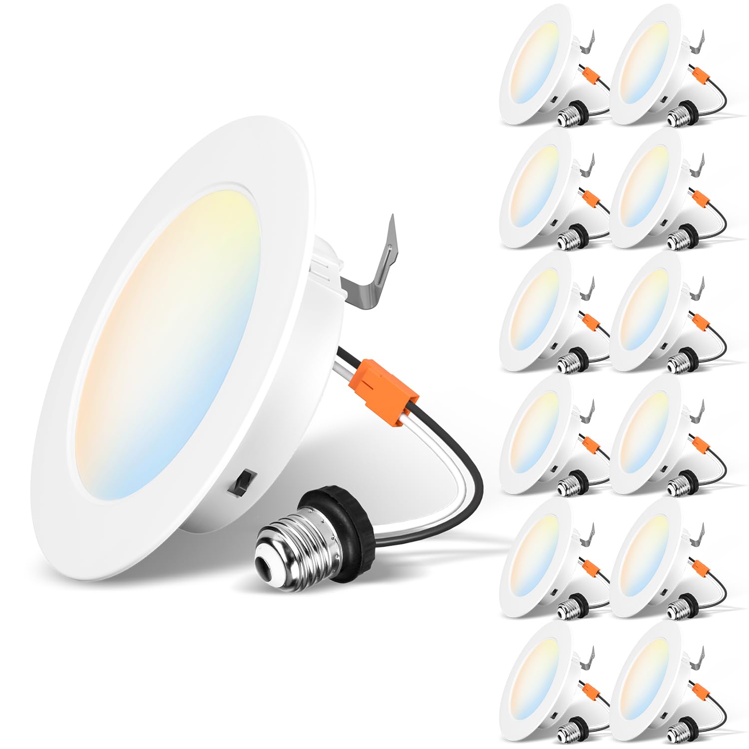LVWIT 6-inch LED Recessed Lights 6-Pack - Dimmable 5CCT Selectable Downlights With E26 Adapter