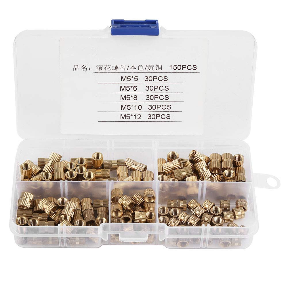 150Pcs Brass Knurled Nut with True color for installing in the threaded tapered hole M5*5 M5*6 M5*8 M5*10 M5*12