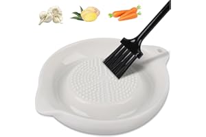 Ceramic Garlic Grater Plate with Mini Brush, Porcelain Food Grater for Ginger Garlic Onion Spices and Baby Food - Kitchen Gad
