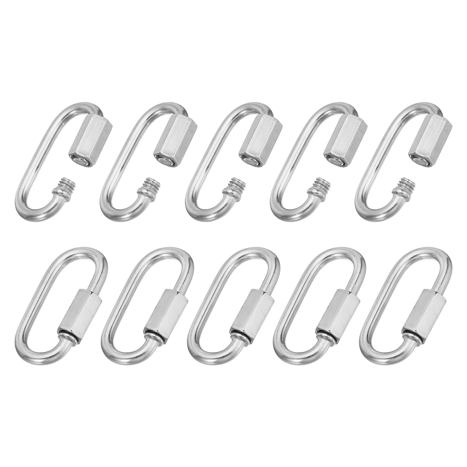 PATIKIL 4mm Chain Quick Links, 10 Pack Chain Connector Screw Locking Clips Hook Oval D Ring for Chandelier Backpack Tent, 304 Stainless Steel 507 Lbs Silver