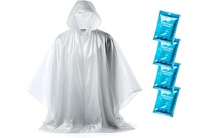 ZENO Disposable Rain Ponchos for Adults - Clear with Hood, Compact Emergency Ponchos for Hiking, Camping, Travel - Pack of 4