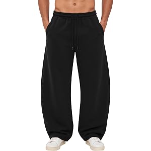 JMIERR Men's Fleece Baggy Sweatpants Wide Leg Barrel Sweat Pants Lightweight Travel Pants Streetwear with Pockets