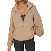 Fisoew Womens Windbreaker Lightweight Jackets Hooded Quarter Zip Pullover | Half Zip, Windproof, Waterproof, Rain Coats, Hiking, Casual, Outdoor, Pockets, Fall, 2026