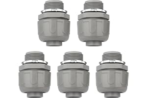 HDHAODA Conduit Connectors, 3/4 Inch Liquid Tight Connector NPT Non-Metallic for PVC Electrical Flexible Conduit Fittings, 180 Degree Straight, UL Listed for Home Outdoor Tubes Tools, Grey (5-Pack)