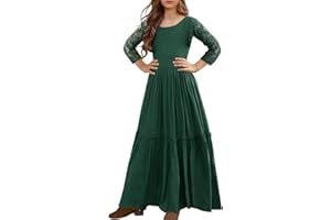 MITILLY Girls Lace Flower Ruffle Sleeve A-Line Swing Wedding Party Maxi Dress with Pockets