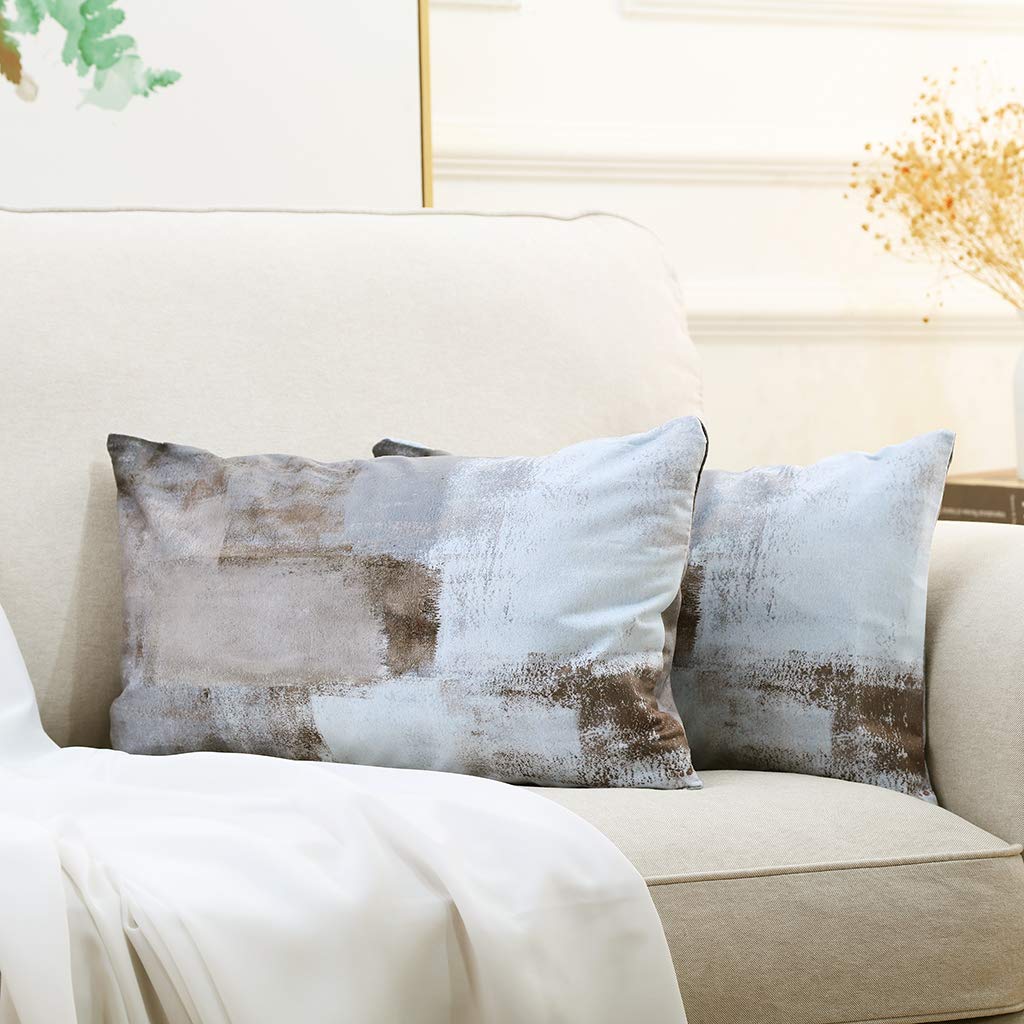 Alricc Lumbar Throw Pillow Covers,Pack of 2 Soft Velvet Decorative Cushion Cover for Sofa Bedroom Car (12X20 inch, Brown)