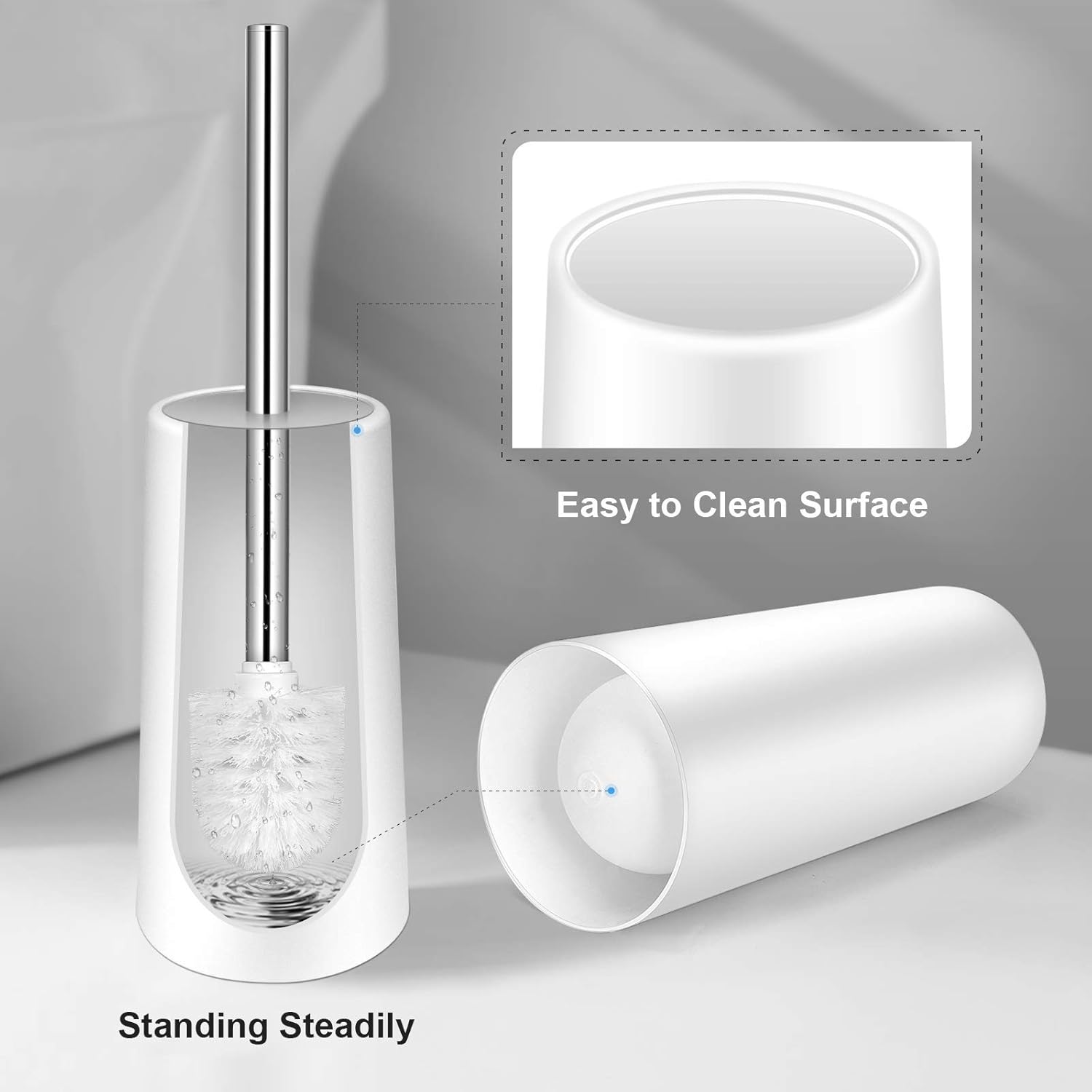 Toilet Brush and Holder,Toilet Bowl Brush with Stainless Steel Handle Durable Bristles Hidden Toilet Scrubber for Bathroom Cleaning: Kitchen & Dining