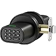 Door Lock Knob with Keypad Keyless Entry Door Knob Electric Coded Indoor Door Knob for Interior Doors Thickness up to 2-1/4", Bedroom, Home Office, Garage, 4xAA Alkaline Battery, M1 Black
