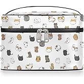 YoCosy Large Makeup Bag Travel Cosmetic Bags for Women White Cute Colorful Animal Cat Makeup Organizer Case Toiletry Bag for Girls Traveling Wide Open Portable Pouch with Handle