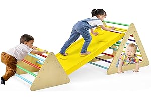 Costzon Climbing Toy for Toddlers, 3 Piece Montessori Wooden Triangle Climber w/2 Triangle Ladders & Double-sided Ramp for Sliding & Climbing, Kids Boys Girls Indoor Gym Playset Gift for Home, Daycare