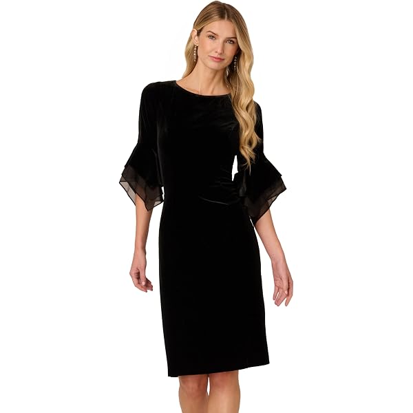Robe Fourreau Adrianna Papell Avec Surpiqûre Dentelle Noire - Manches 3/4, Taille S, Occasion Très Bon état, Soirée Formelle