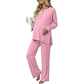 Yearntown Women's Maternity Pajamas Sets, Long Sleeve Pregnancy Postpartum Delivery Lounge Nursing Pjs with Pockets Pjs