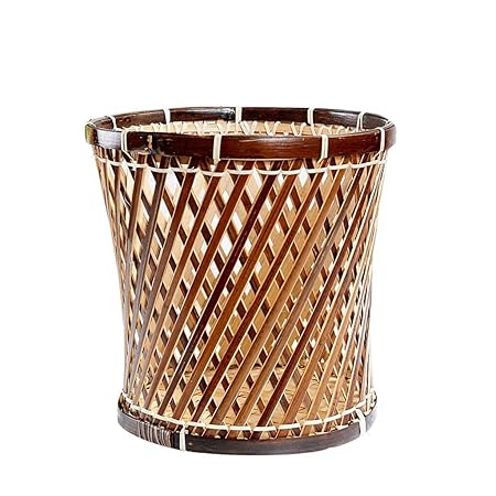 Handgewebte Bambus und Rattan Mülleimer, Desktop Storage Mülleimer (Color : Brown, Größe : L)