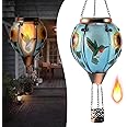 Hot Air Balloon Solar Lantern - Hummingbird Glass Lantern, Simulated Flickering & Dancing Flame, Outdoor Hanging Sunflower Ya
