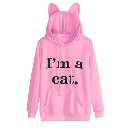 Damen Katze Kapuzenpulli, Lenfesh Cartoon Langarm Kostüm Tier Cosplay Sweatshirt Tops (2XL, Rosa)
