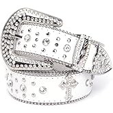 Strapvia Rhinestone Belt for Men & Women, Western Cowboy Cowgirl Belt with Bling Cross Design for Jeans