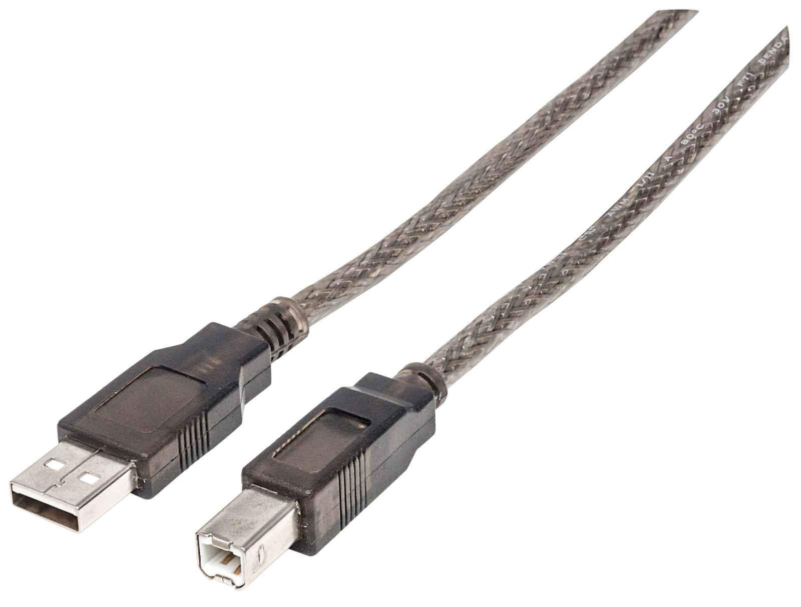 Manhattan USB-A to USB-B Cable, 15m, Male to Male, Active, Black, 480 Mbps (USB 2.0), Built-in Chipset With Amplification, Hi-Speed USB, Three Year Warranty, Polybag