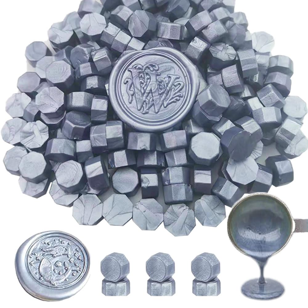 Wax Seal Beads, ANBOSE 500 Pieces Octagon Sealing Wax Beads for Wax Seal Stamp, Sealing Beads for Making Wax Seals (Silver)