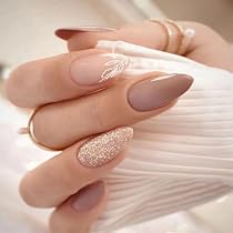 Amazon.com: 24Pcs Almond Press on Nails Medium Fake Nails Elegant ...