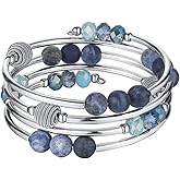 PEARL&CLUB Bead Crystal Wrap Bangle Bracelet - Fashion Jewelry Beaded Bracelet with Silver Metal, Gifts for Women