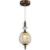 Piepooye Vintage Glass Pendant Light Antique Brushed Gold Chandelier 4.72" Mini Adjustable Hanging Ceiling Light Fixture for 