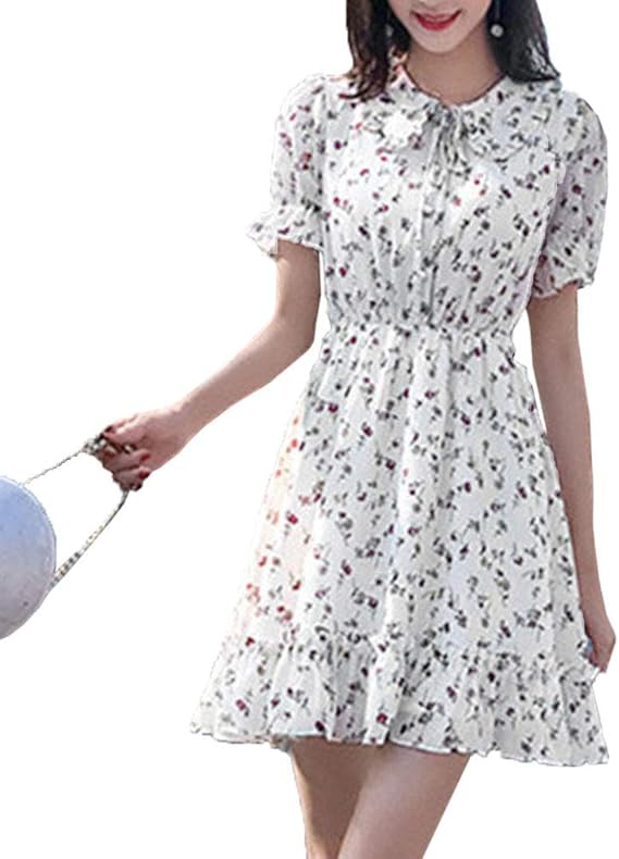 Amazon Co Jp 美しいです 春 カジュアル マキシワンピース 韓国風 シフォンワンピース 花柄 ワンピース ロングドレス 服 ファッション小物