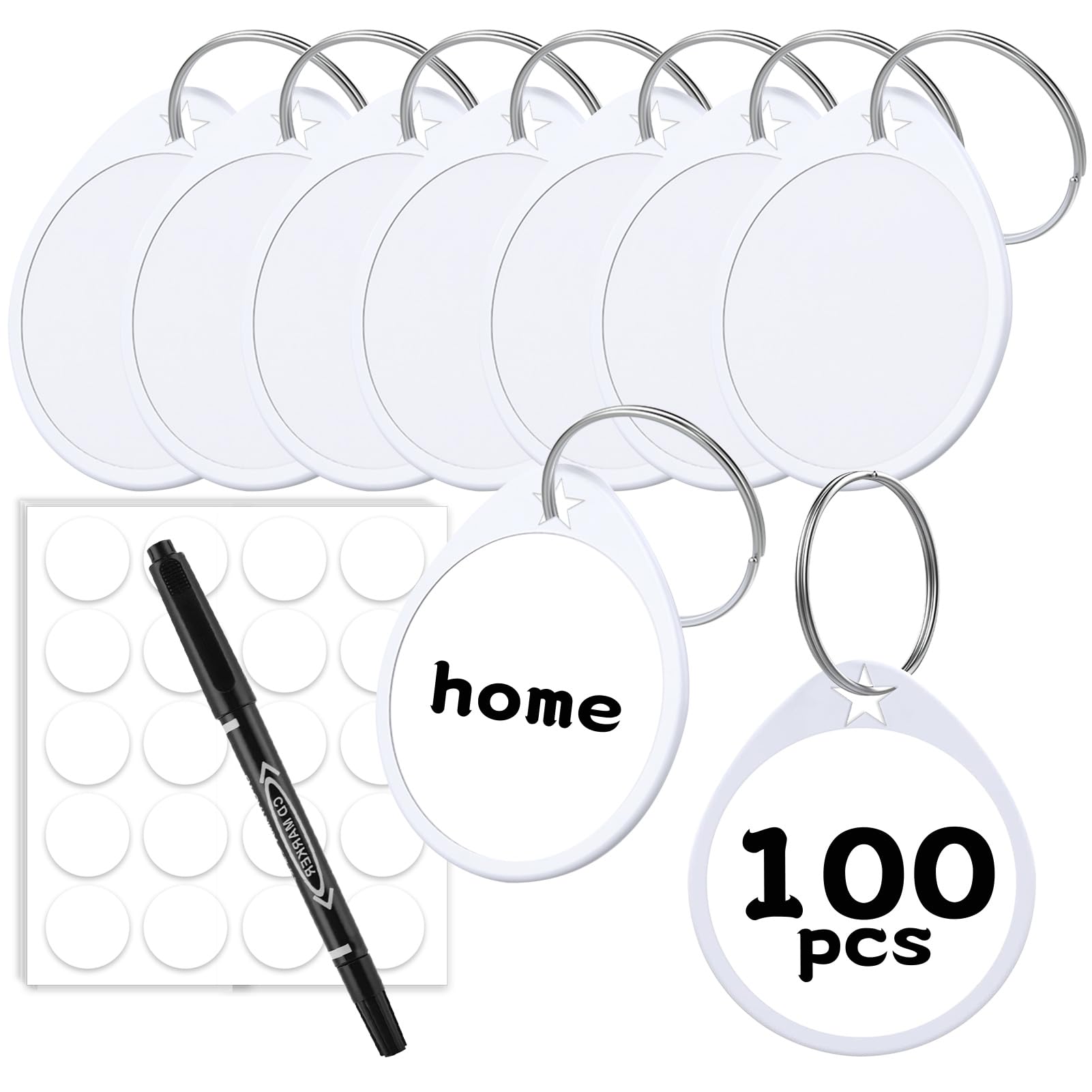 Photo 1 of 1.57 Inch Plastic Key Tags Round White Item Identifiers with Blank Paper Label Stickers and Pen, Metal Split Ring Tags Ideal for Home,Office and Rental Management Use,100 Pack