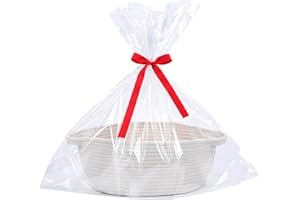 ZOMBATI Colorful Rope Gift Baskets With Ribbon and Gift Bag Housewarming Family Basket Small Empty Woven Basket For Storage Baby Nursery Organizer Cat Dog Toy Bins White