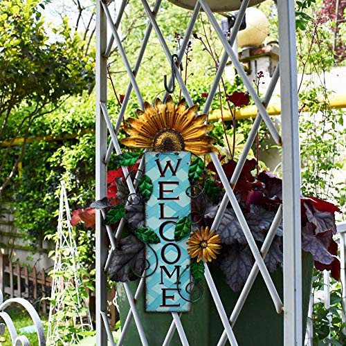 E-view Metal Welcome Sign Rustic Wall Hanging Plaque - Decorative Welcome Flower Signs for Porch Front Door Farmhouse Home Decoration Garden Themed Wreath Ornament (Yellow) - Thumbnail 4