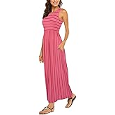Hount Women's Summer Sleeveless Striped Flowy Casual Long Maxi Dress with Pockets